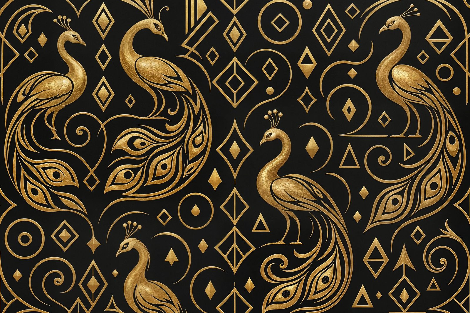 Luxurious Gold Peacock Pattern in Art Deco Style