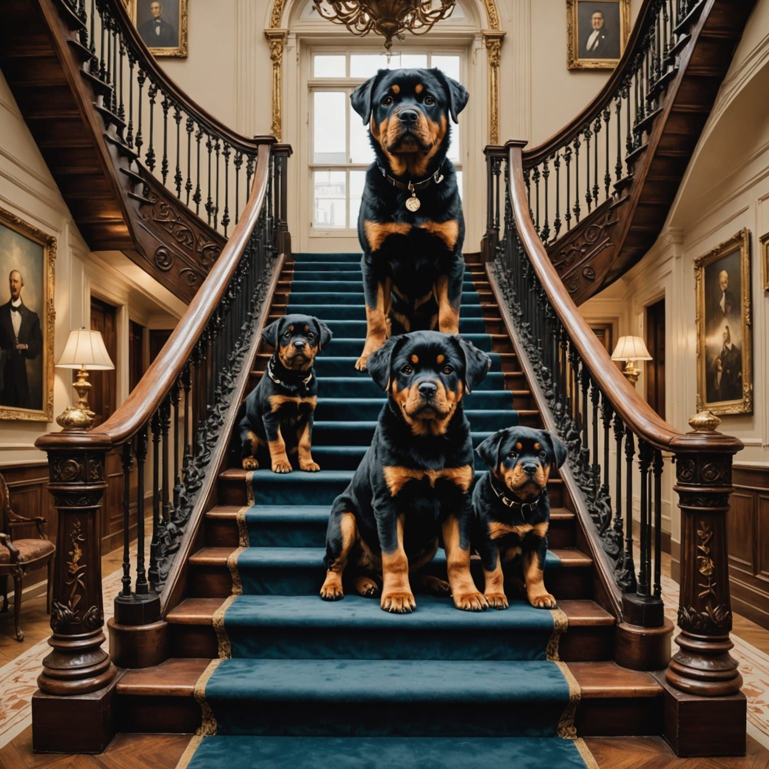 Hyper-Realistic Titanic Staircase with Adorable Rottweiler P...