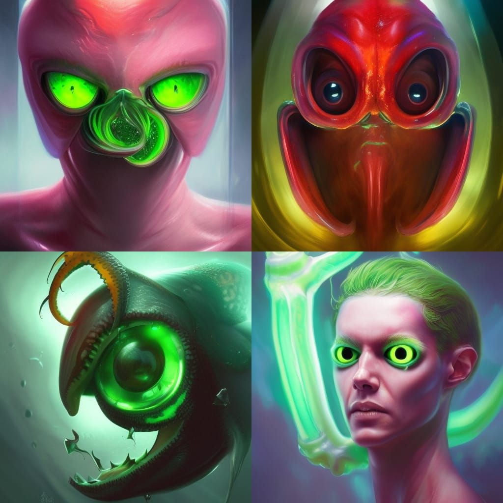 Supernatural Squid in a Glowing Aquarium