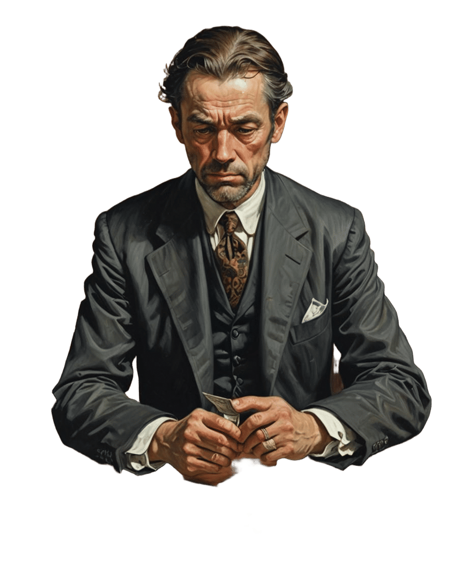 Greedy Man Counting Money: Oil Painting