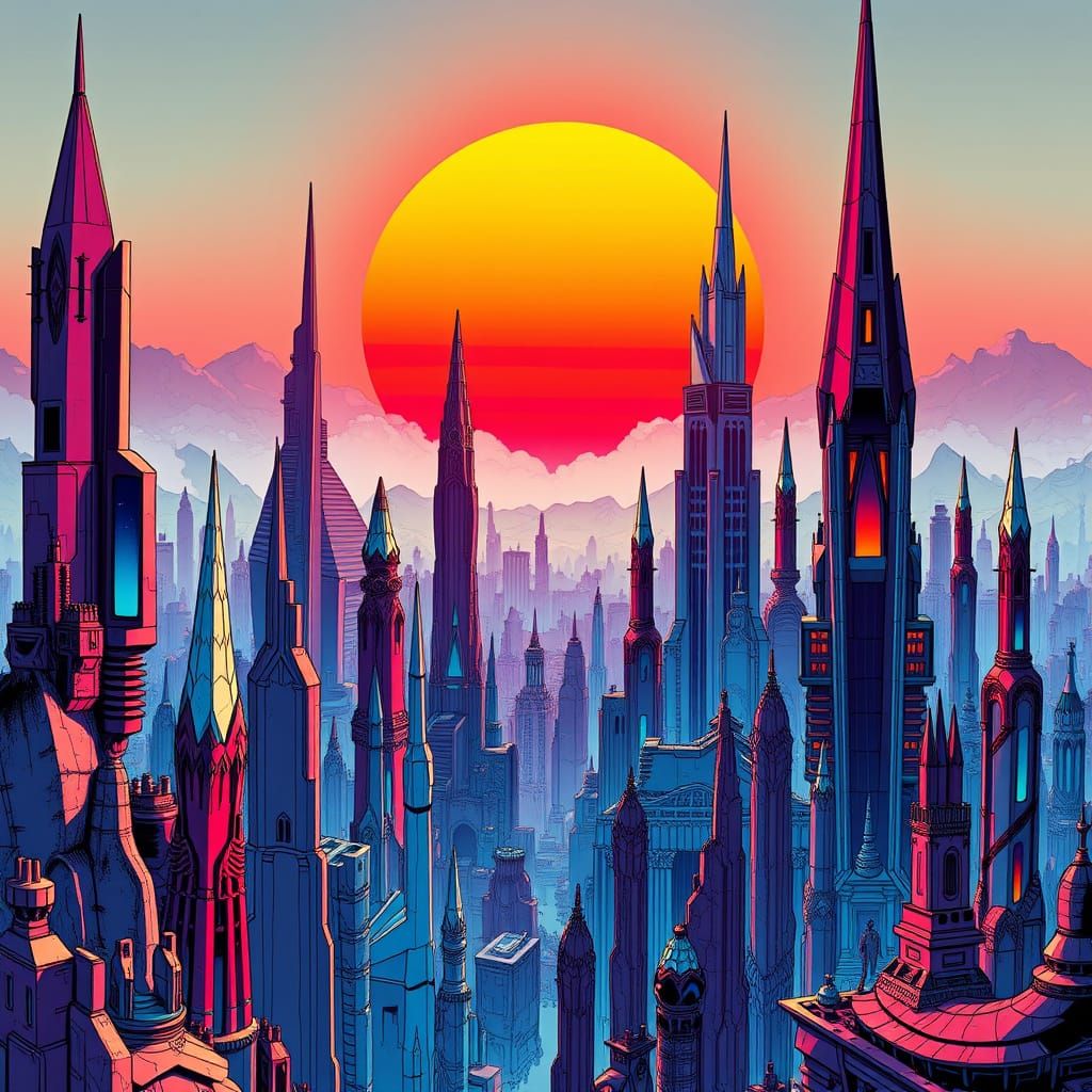 Futuristic Crystalline City on Alien Planet in Comic Book St...