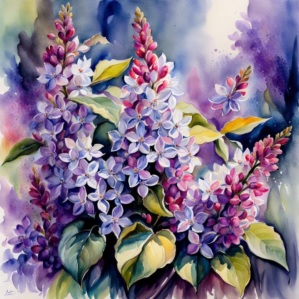 Lilacs in Watercolour, Fantasy Art Style