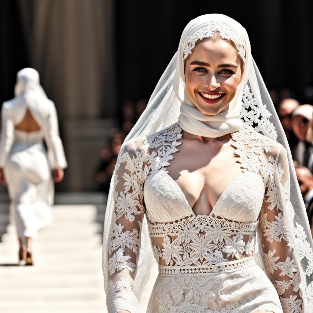Hyperrealistic Emilia Clarke on Catwalk in Lace Bikini