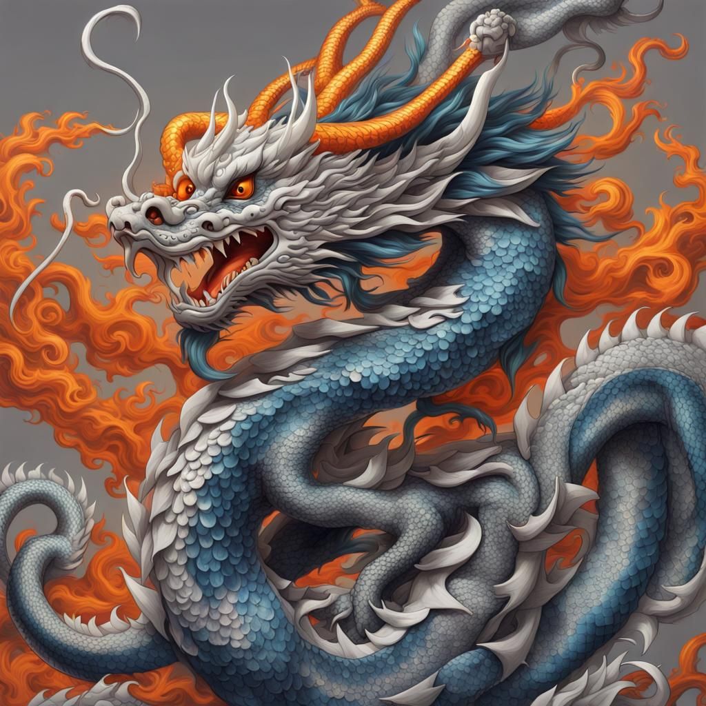 Regal Chinese Dragon in Fiery Confrontation