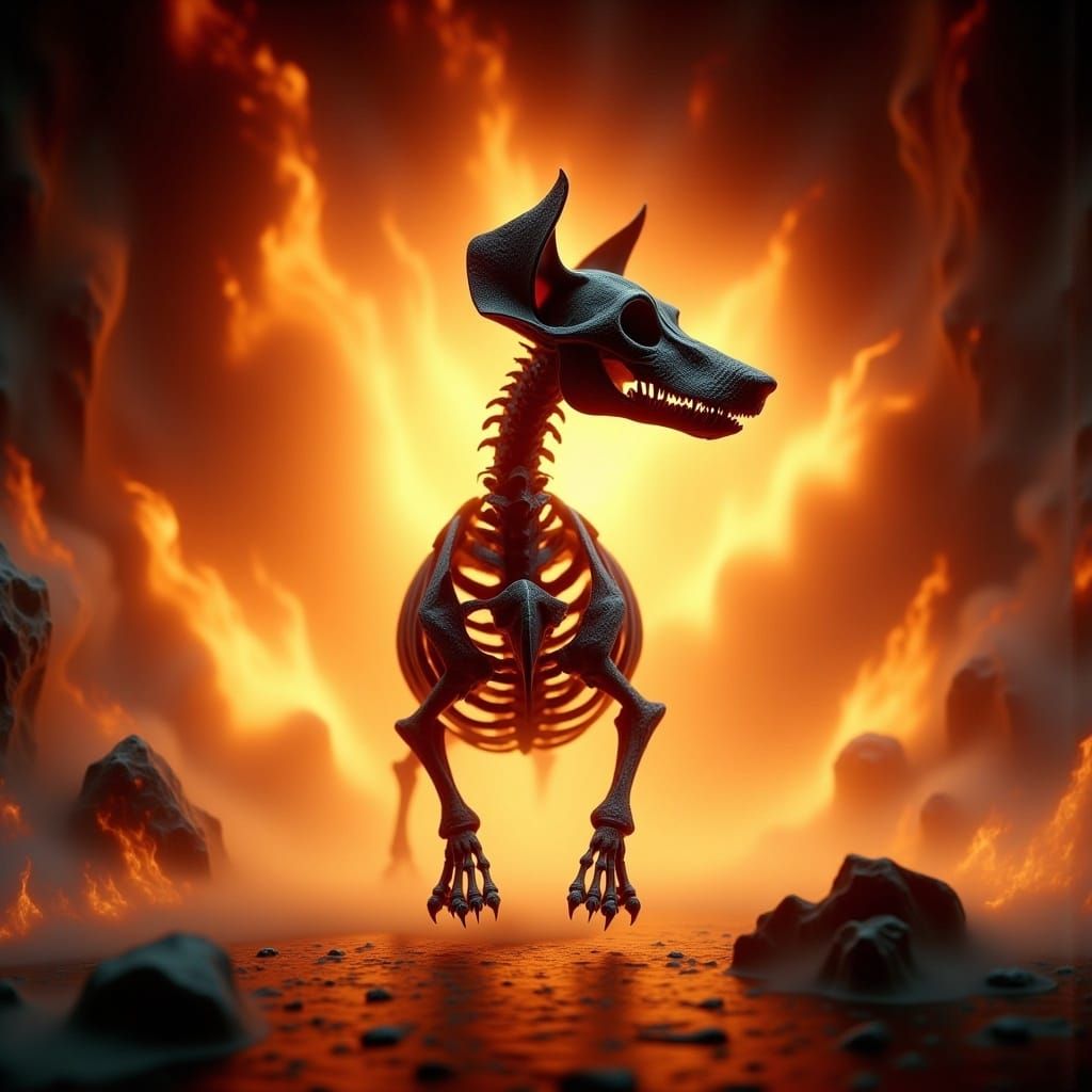 Dachshund Skeleton Emerges from Blazing Fire