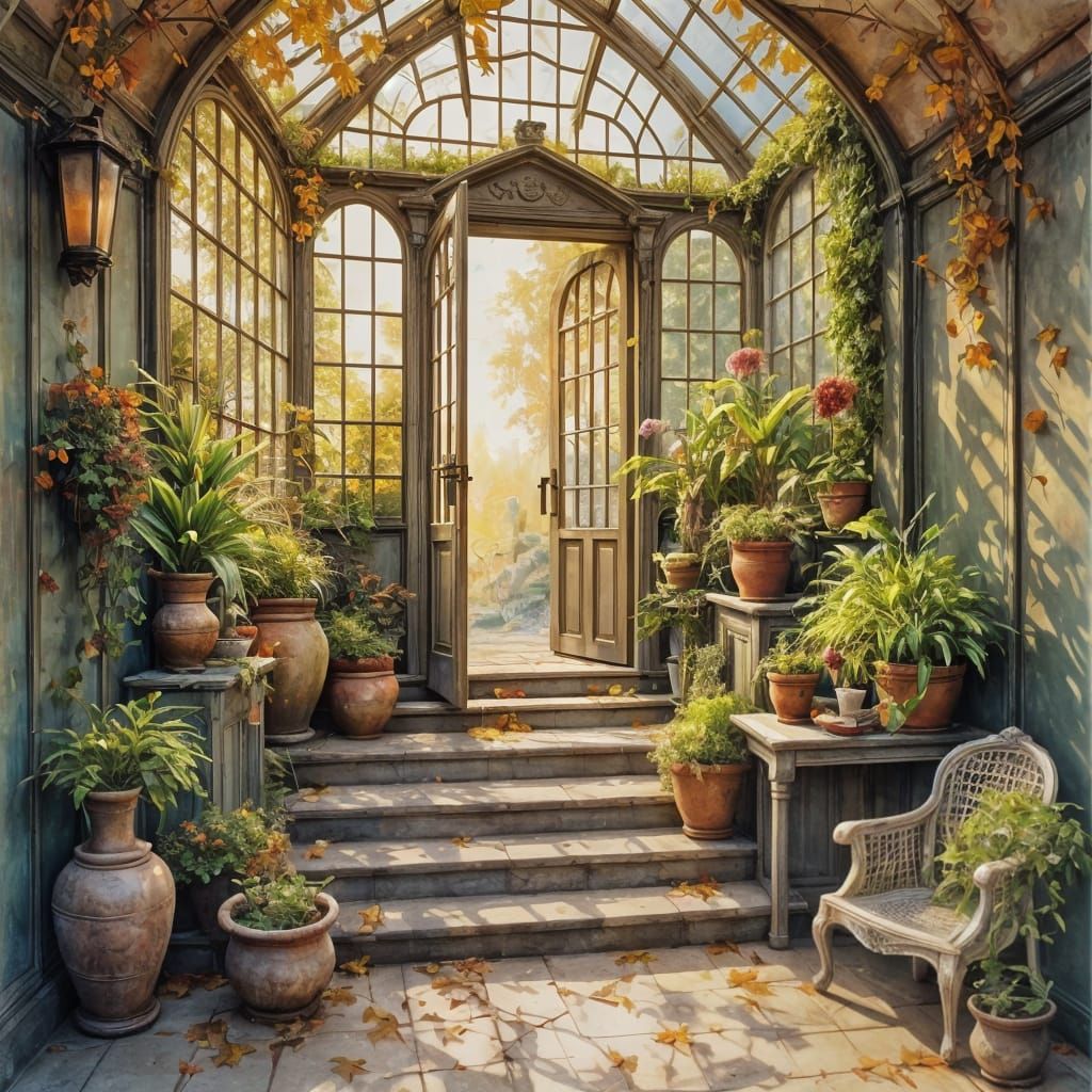 Vintage Conservatory in Enchanted Golden Light