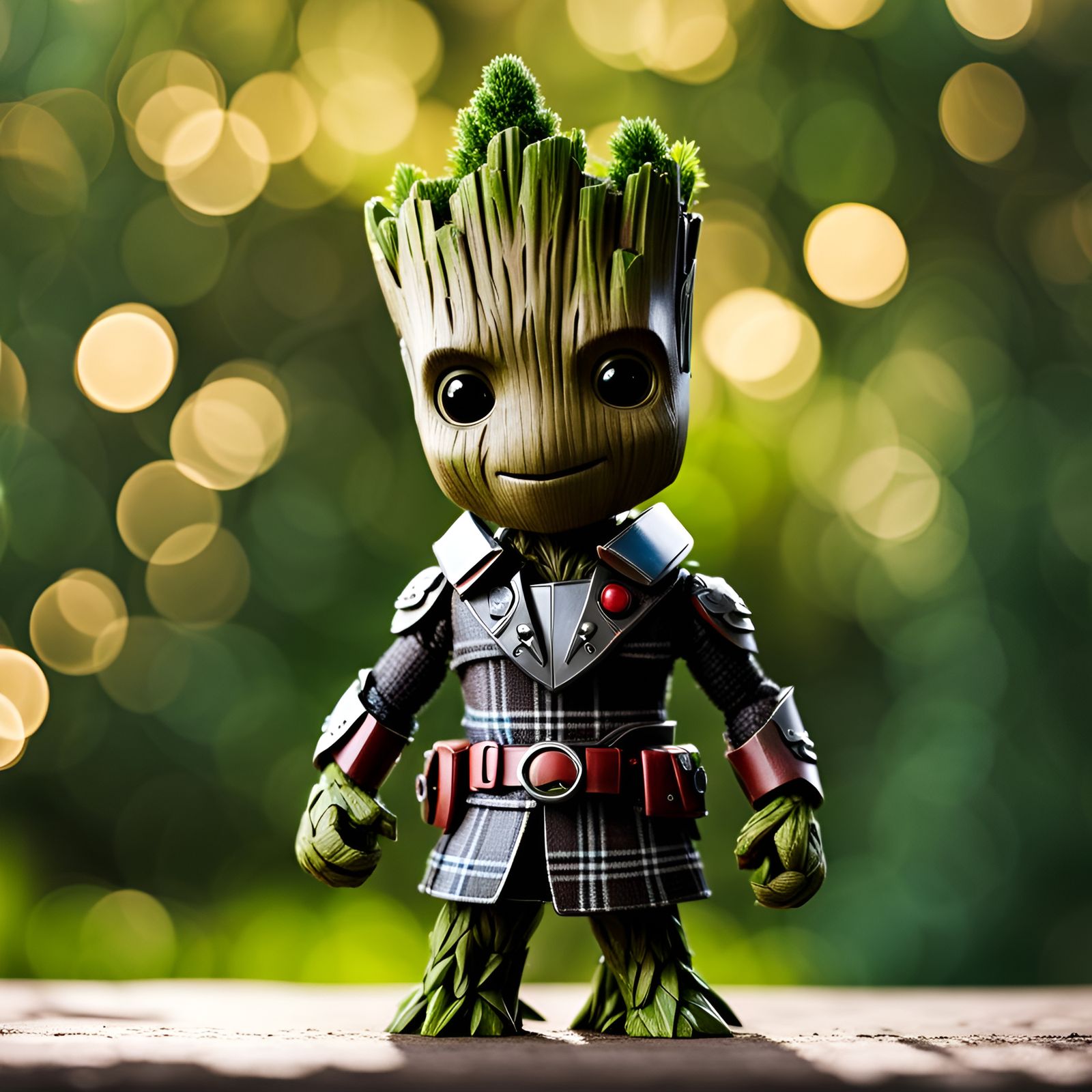 Armored Groot in Plaid Kilt with Foliage