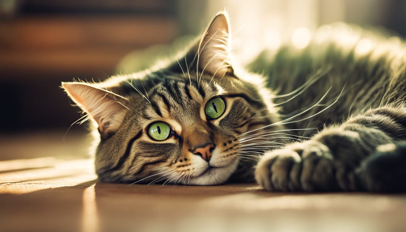 Green-Eyed Cat Portrait in Natural Warm Light