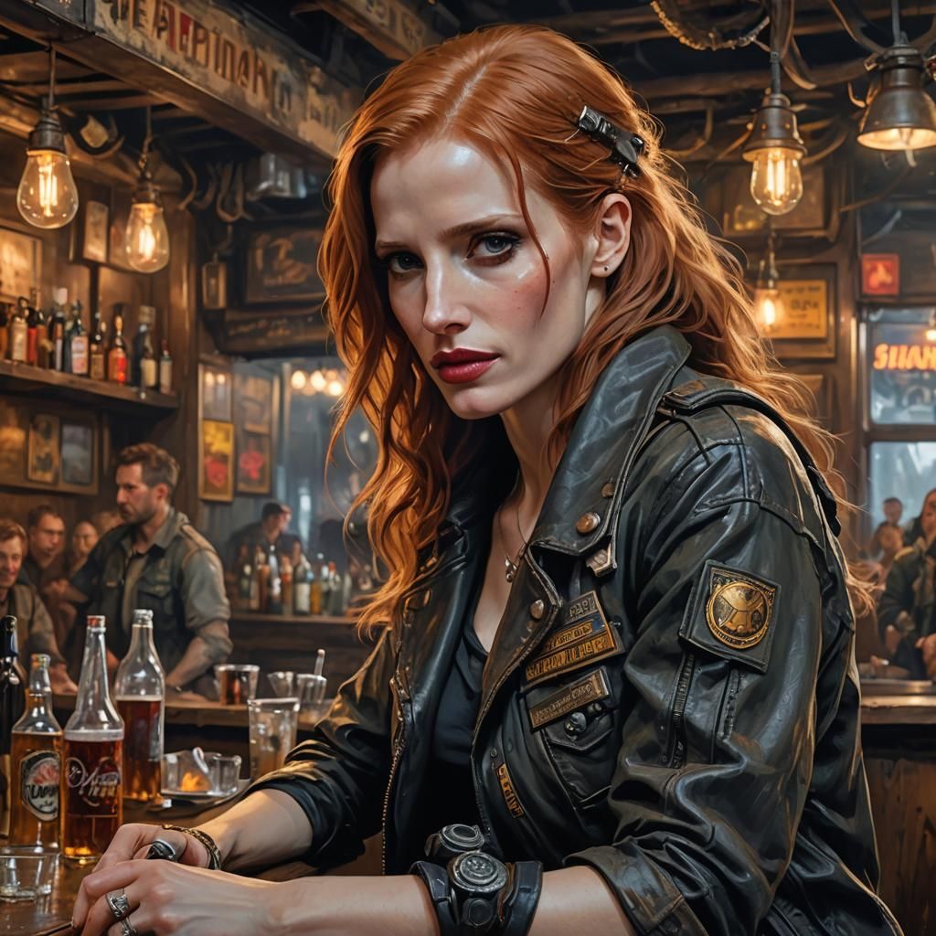 Jessica Chastain in Post-Apocalyptic Acrylic Painting