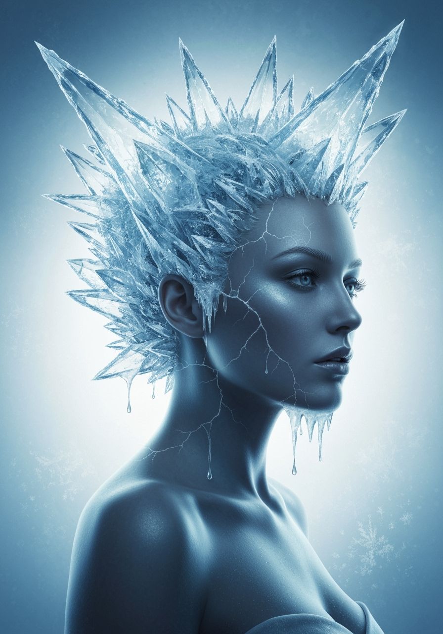 Icy Woman with Crystalline Hair Fantasy Art