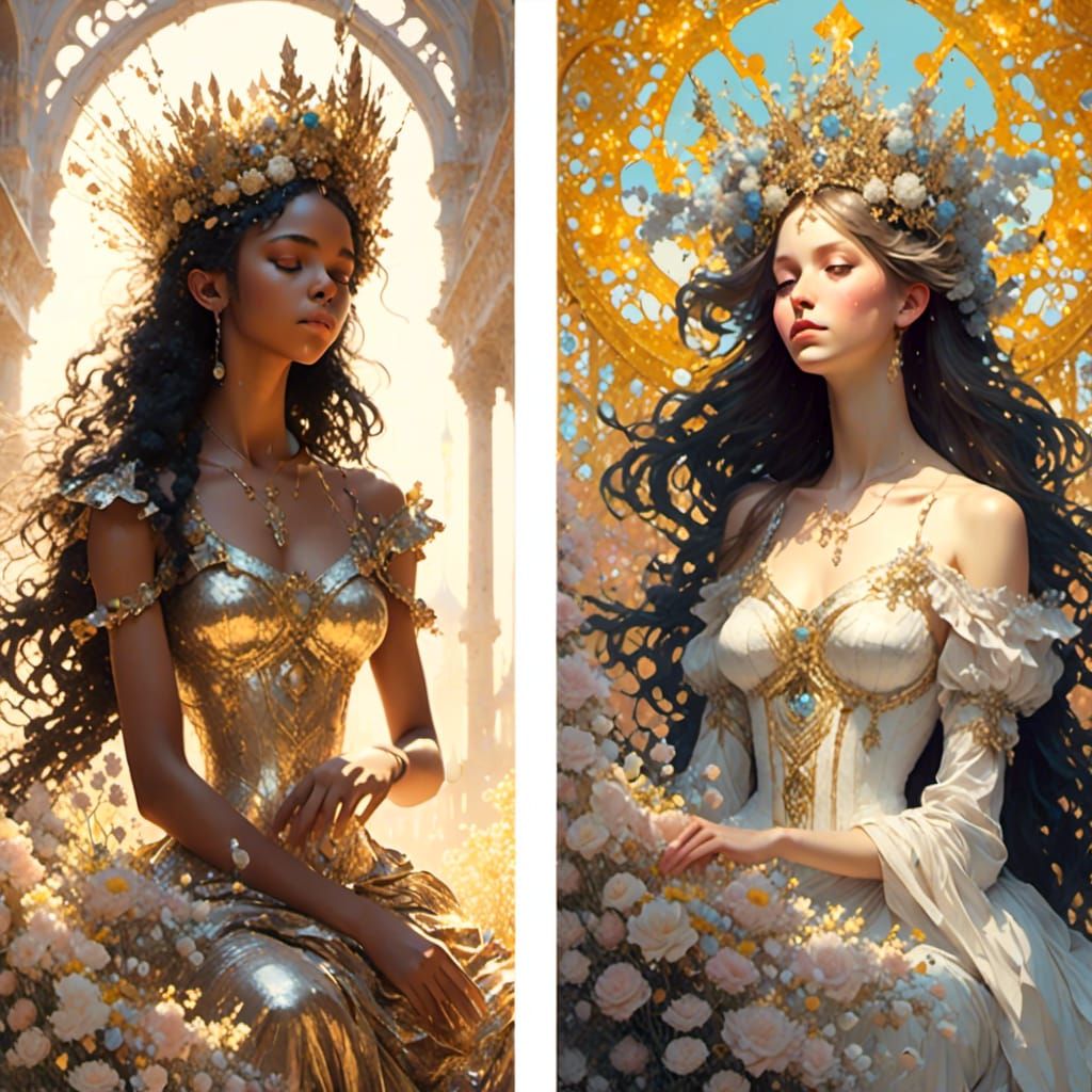 Contrasting Princess Portraits in Art Nouveau Style