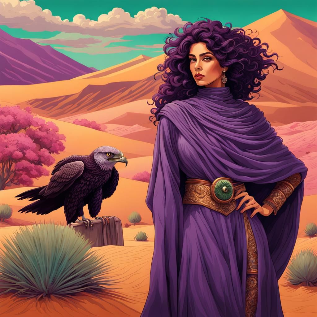 Saudi Arabian Woman with Falcon: Quilted Vector Art