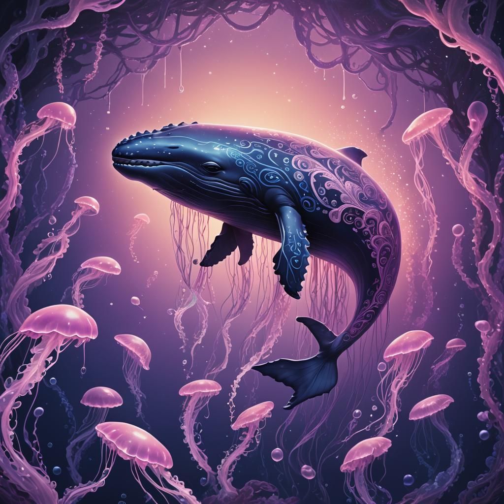 Jellyfish Whale in Deep Blue Fantasy Art