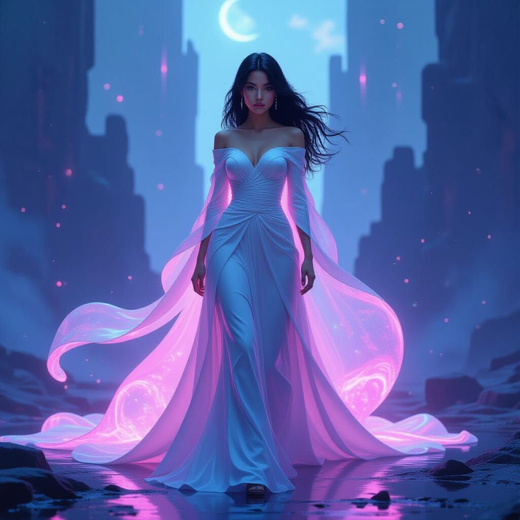 Nebula Woman in Dystopian Futurism Style