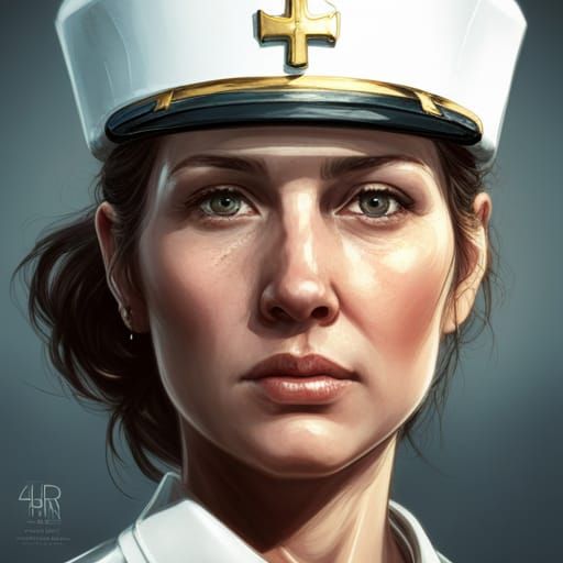 Navy Nurse Portrait in Artstation Illustration Style