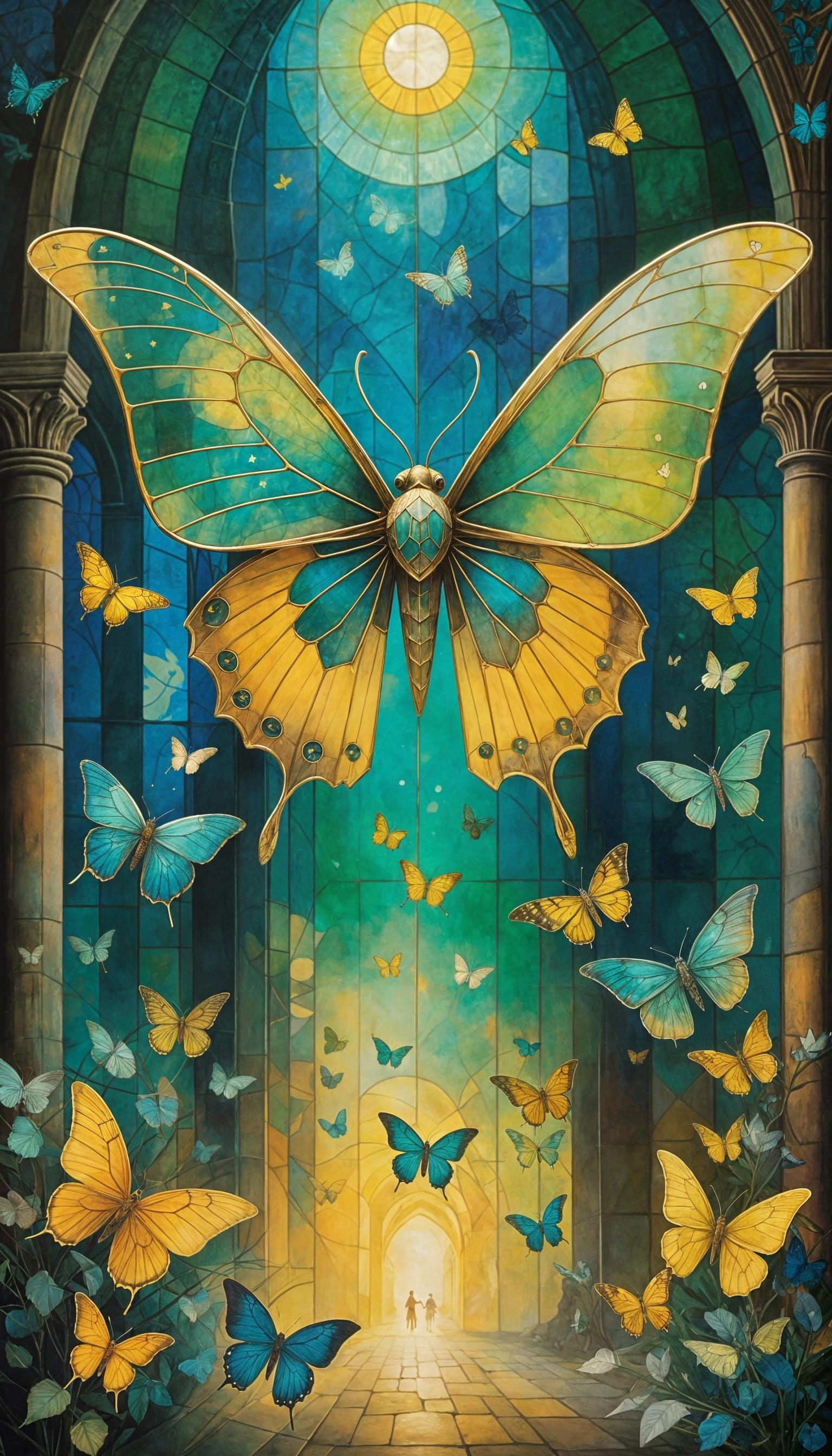 Stained Glass Butterflies in a Medieval Cathedral