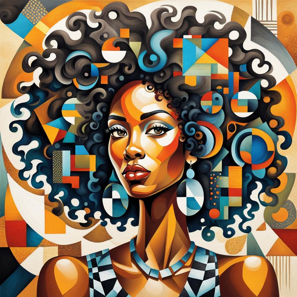 Cubist Expressionist Portrait of an African American Woman