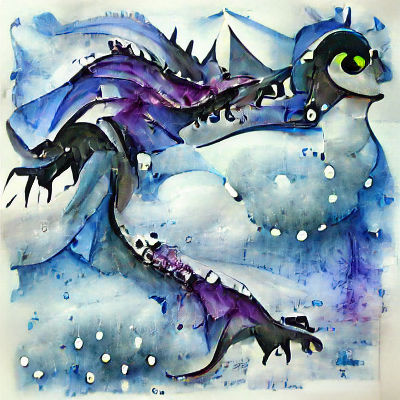 Watercolor Painting of a Fluffy Black Dragon