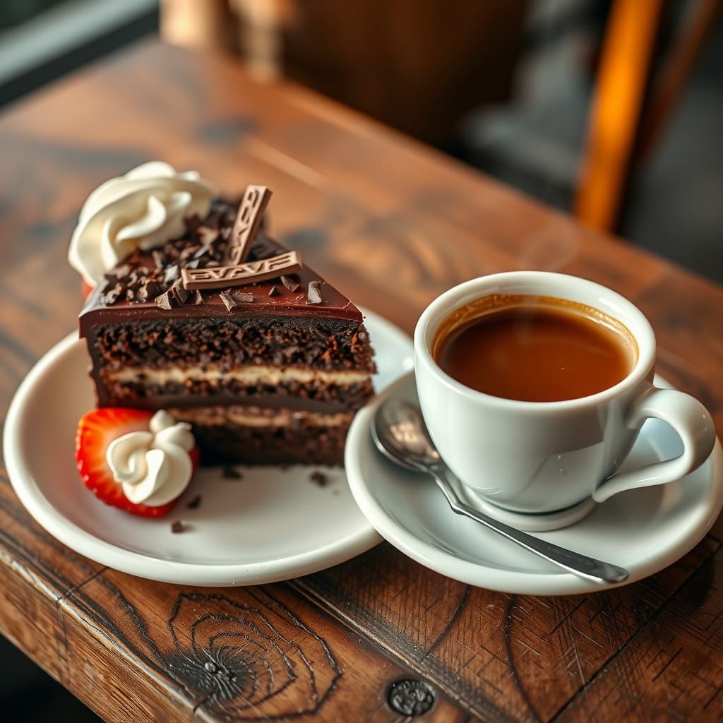 Decadent Chocolate Cake and Coffee Still Life