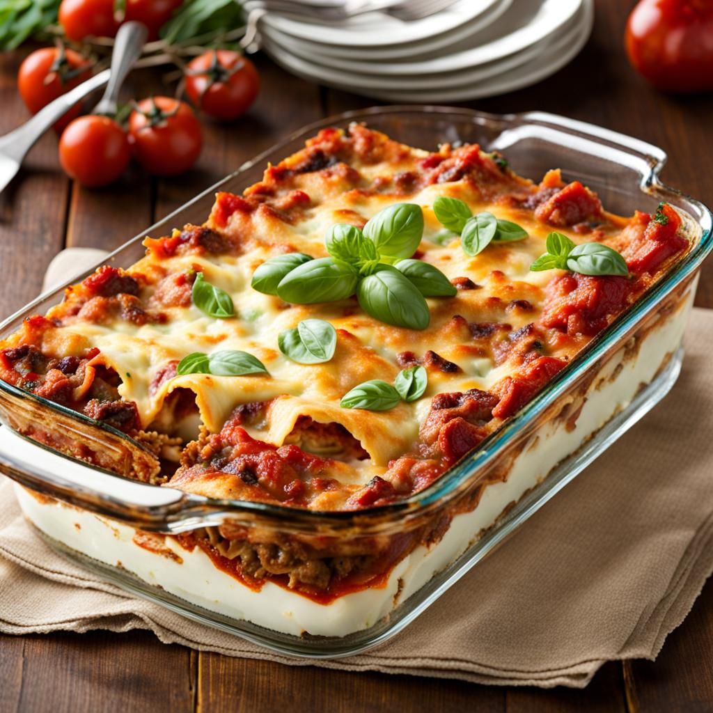 Elaborate Lasagna Baked in Glass Dish