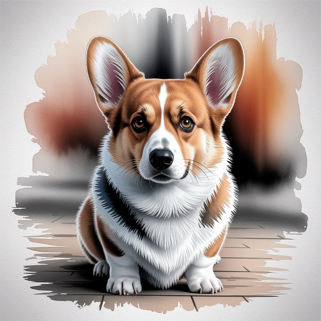 Vibrant Watercolor Corgi with Intricate Pembroke Features