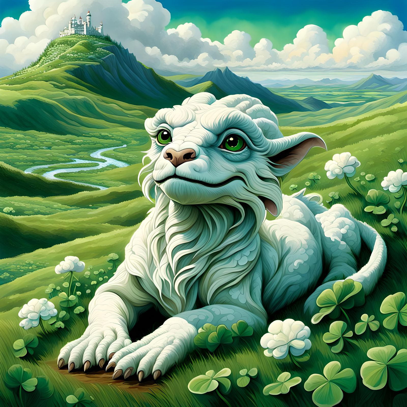 Falkor the Luck Dragon in a Green Field