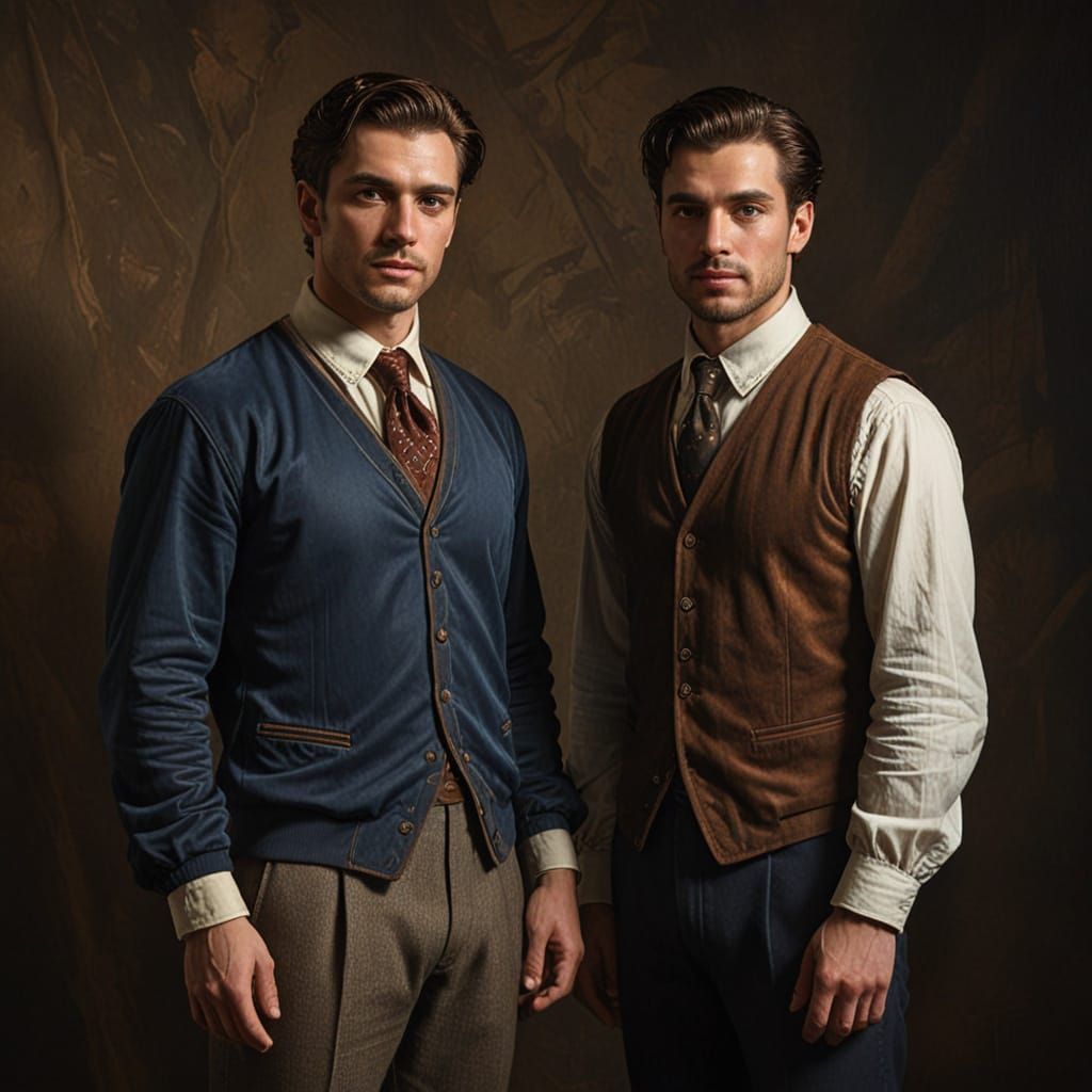 Renaissance Painting of Twins in Contrasting Attire