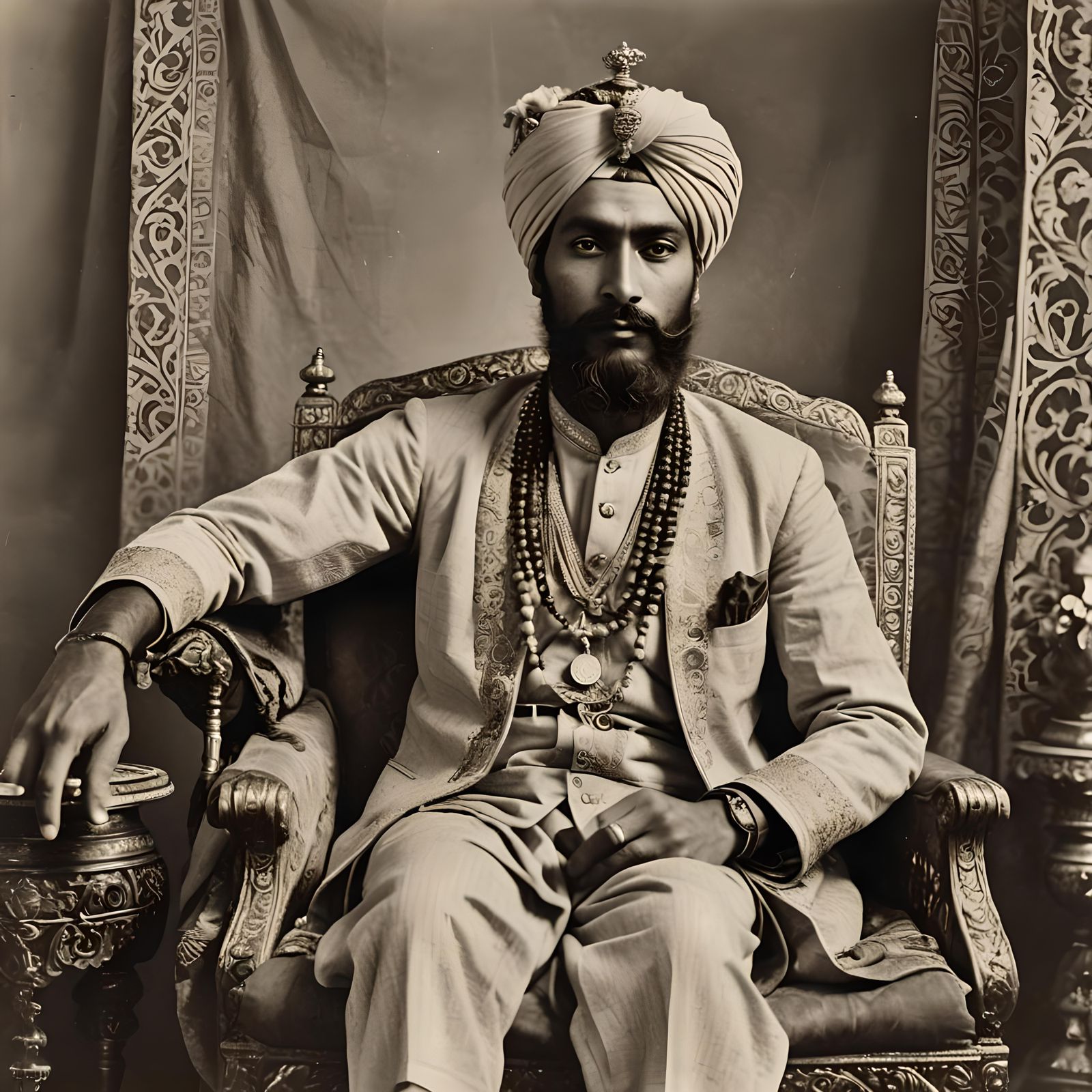 Indian Man with iPhone, Inspired by Historical Portraiture