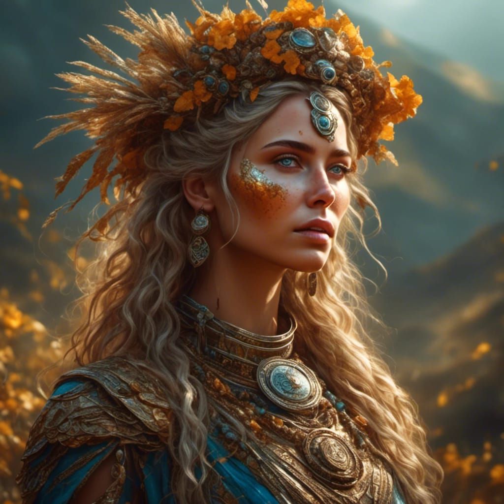 Hyperrealistic Portrait of Demeter, Goddess of Harvest