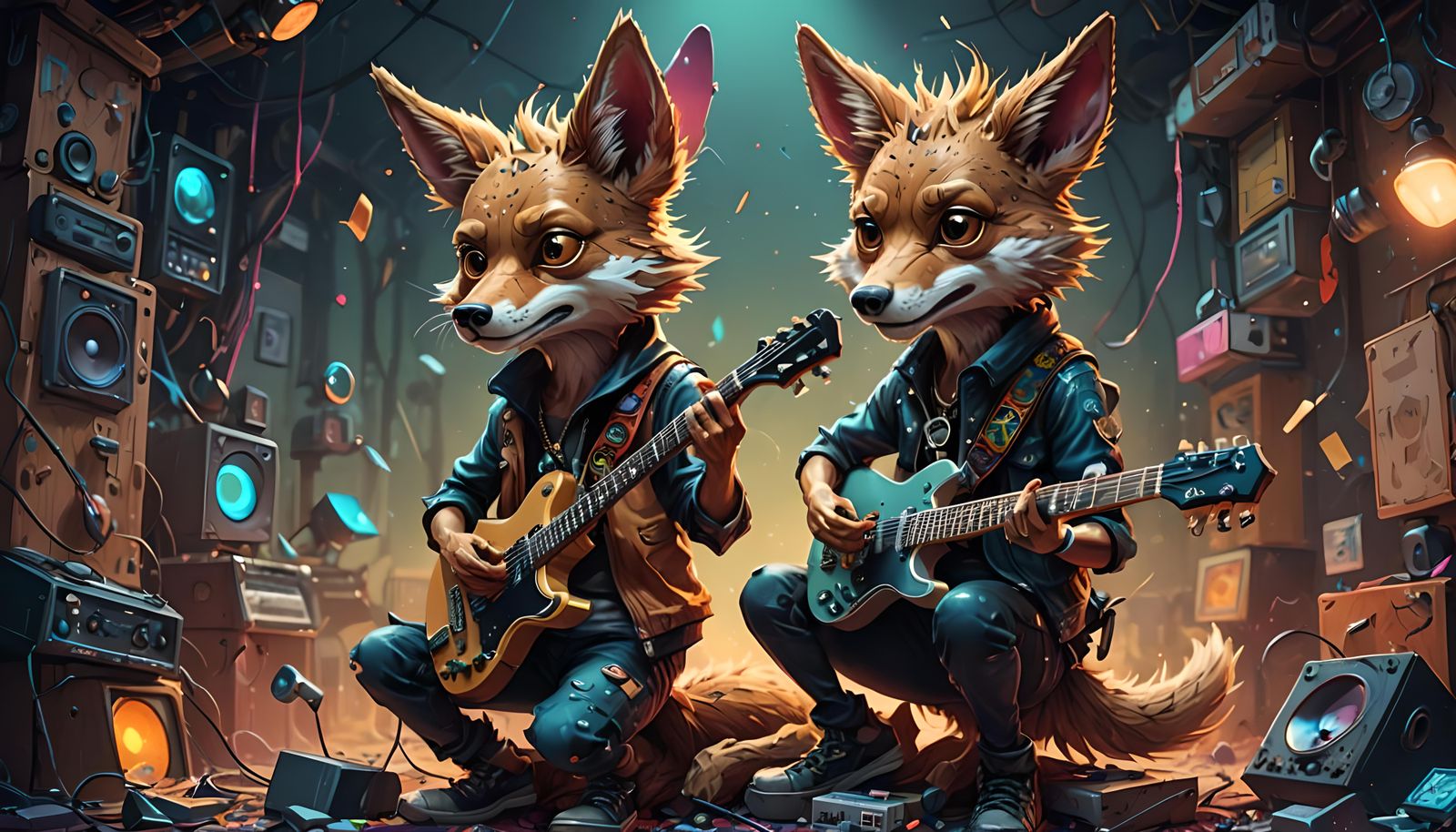 Rocker Coyote: Detailed Digital Illustration