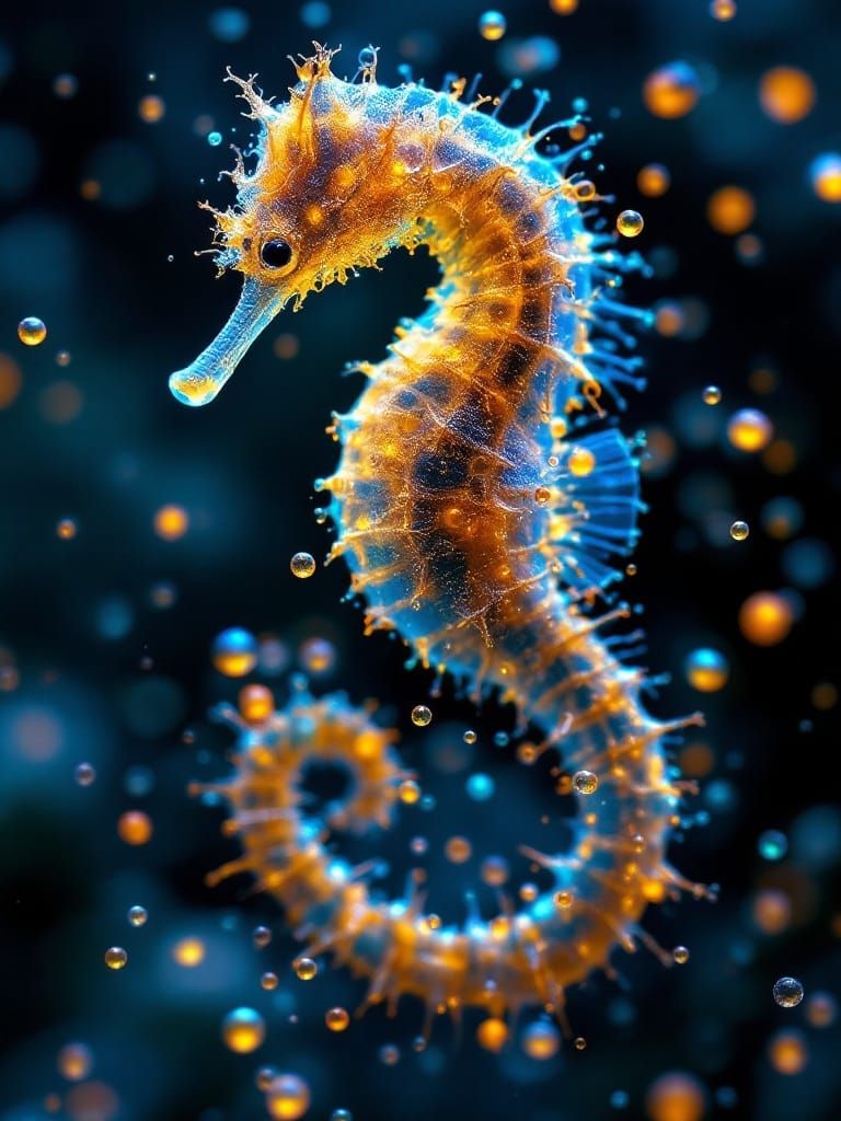 Microscopic Seahorse in Iridescent Depths