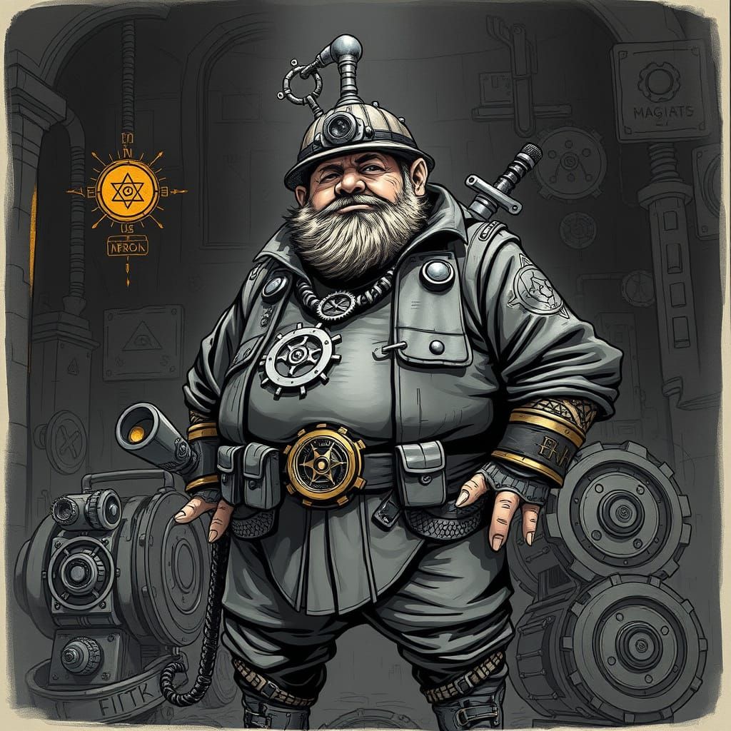 Steampunk Mechanic in Gritty Industrial Landscape
