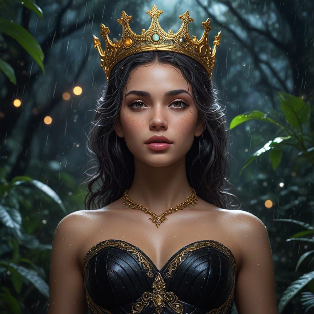 Goddess Nemesis in Starry Rainforest, Hyperrealistic Oil Pai...