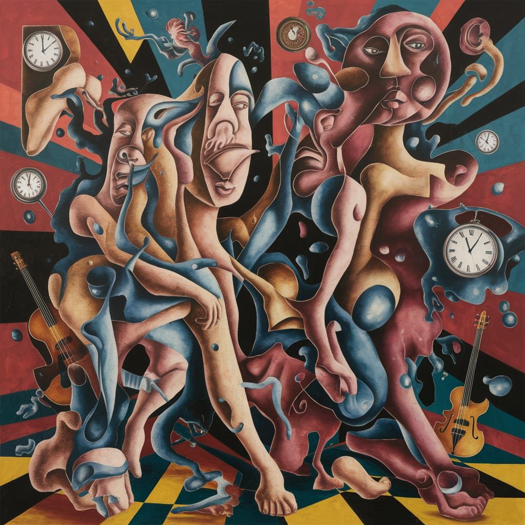 Surrealist Painting: Fragmented Forms in Liquid Dreamscape