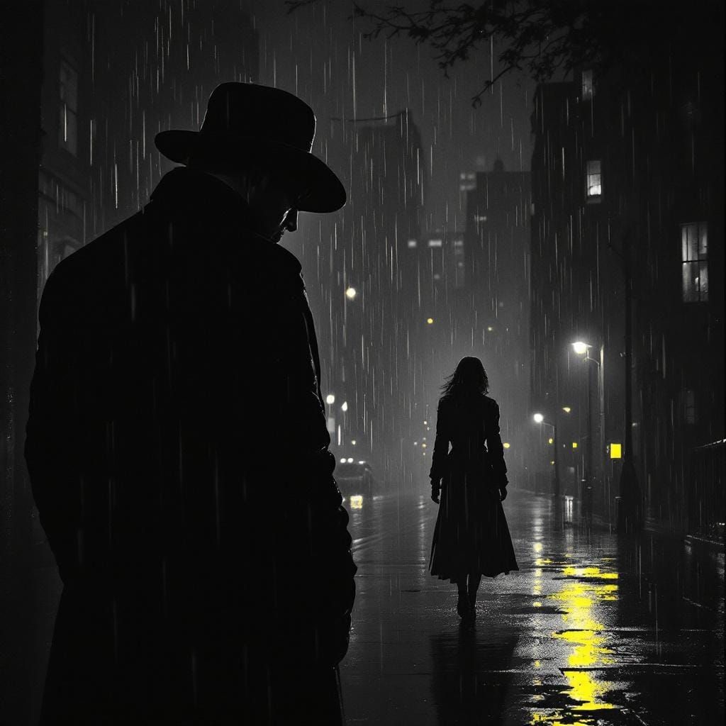 Film Noir Detective Watching a Femme Fatale