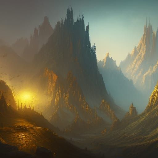 Fantastical Mountain Range in Detailed Matte Painting