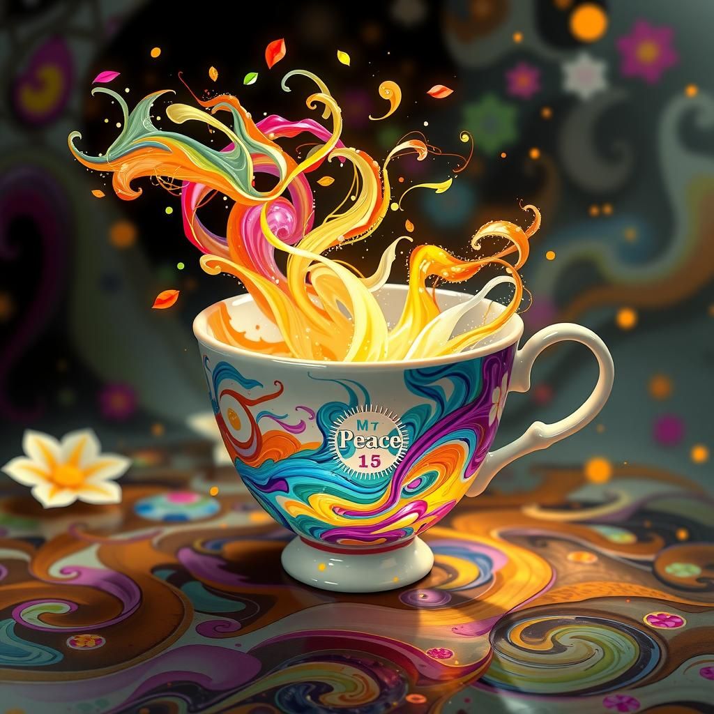 A porcelain cup overflowing with peace, love, and pure aweso...