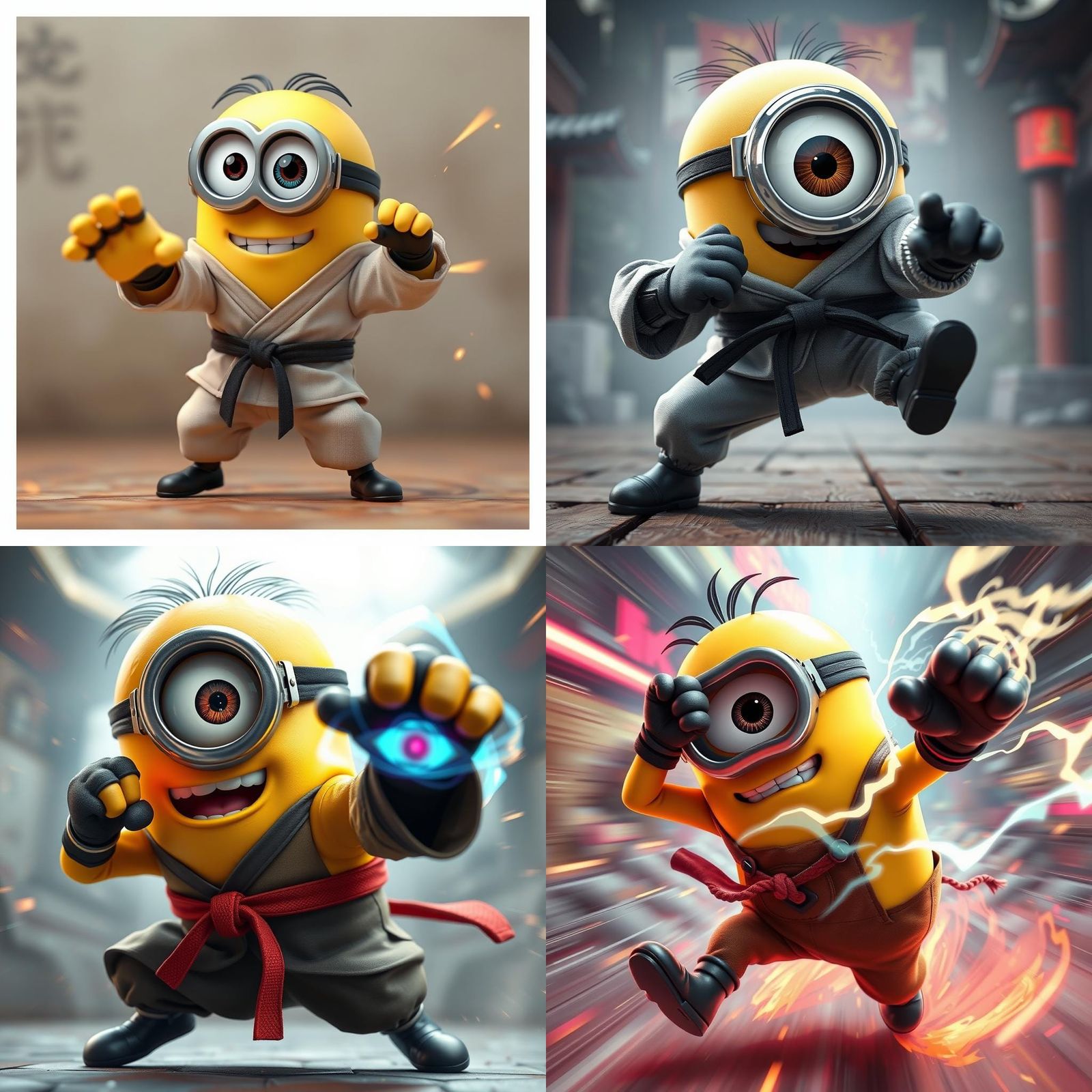 Karate One-Eyed Minion Punch in 3D Anime Art