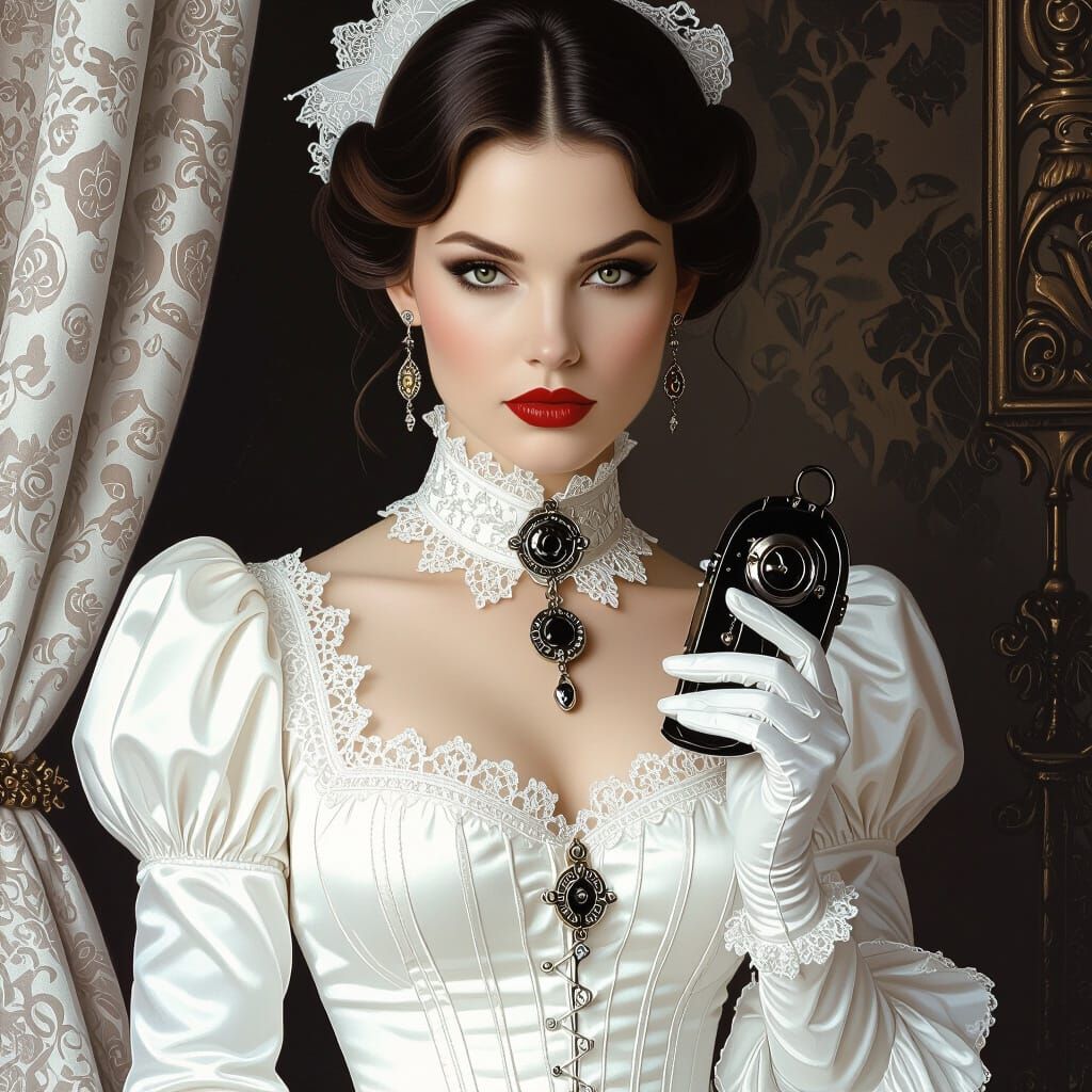 Confident Woman with Chastity Device in Dark Surrealist Styl...