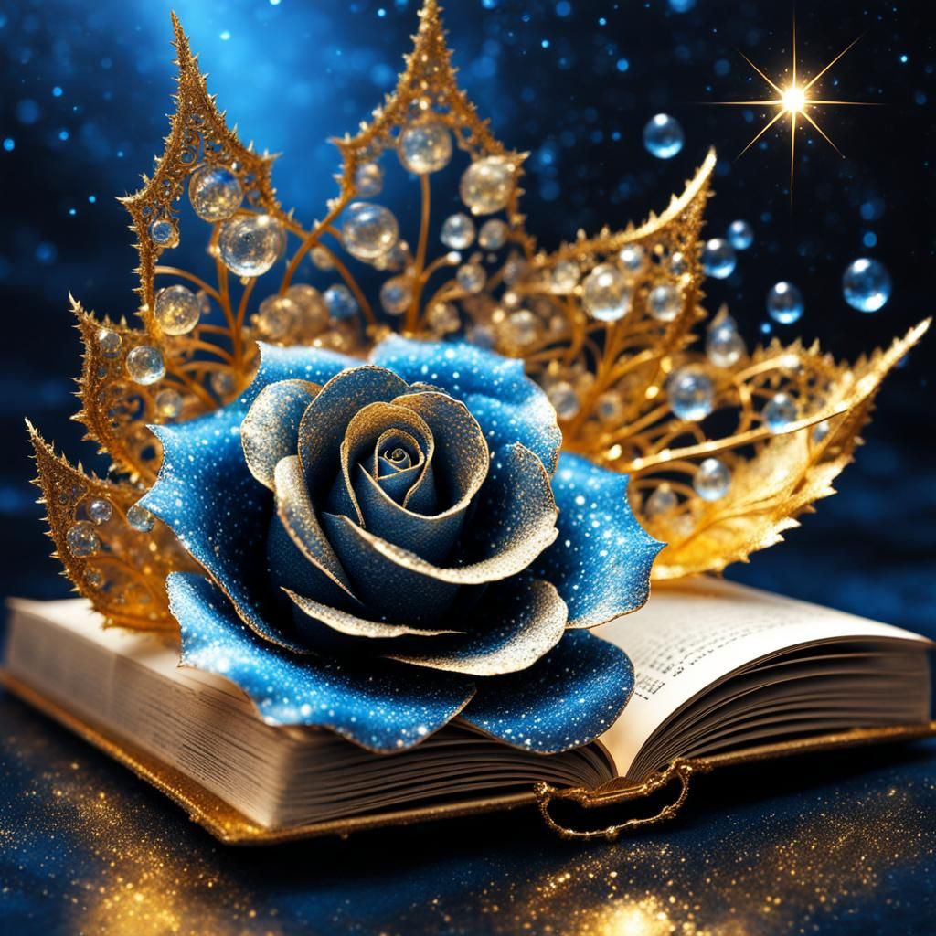 Metallic Rose with Open Book in Steampunk Style