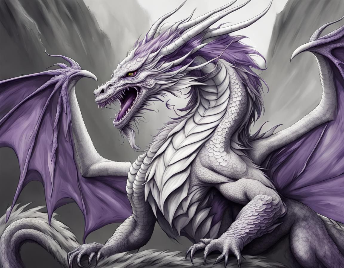 Magnificent White and Purple Dragon in Charcoal