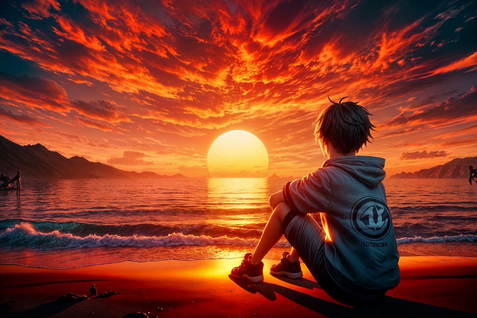 Anime Boy Watching Sunset Matte Painting