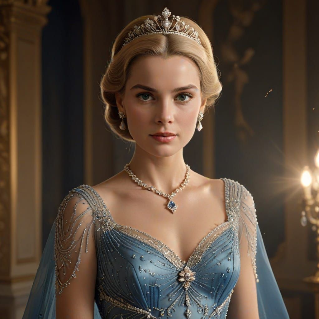 Regal Princess in Elegant Blue Gown