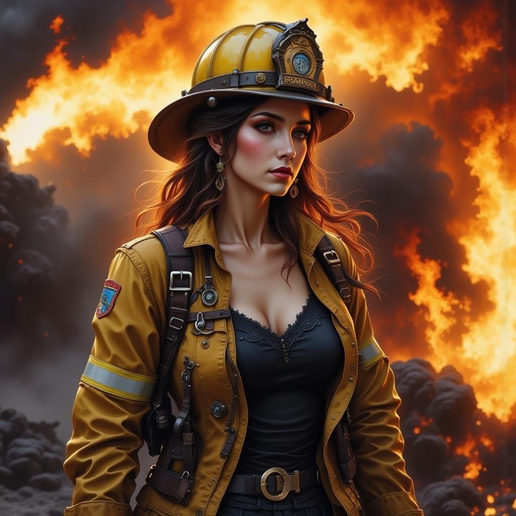 Female Firefighter in Action