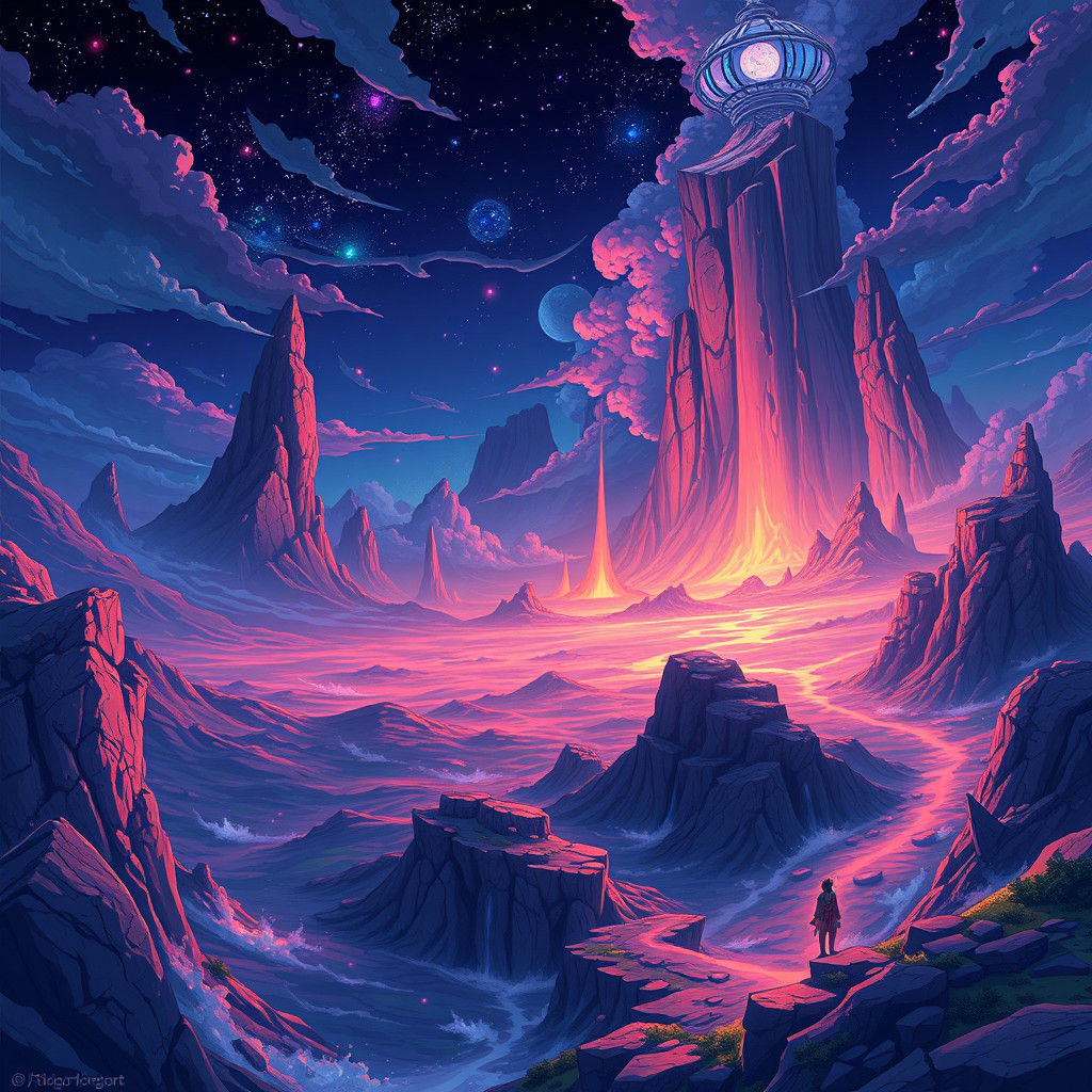 Fantasy Realm Landscape in Studio Trigger Anime Style