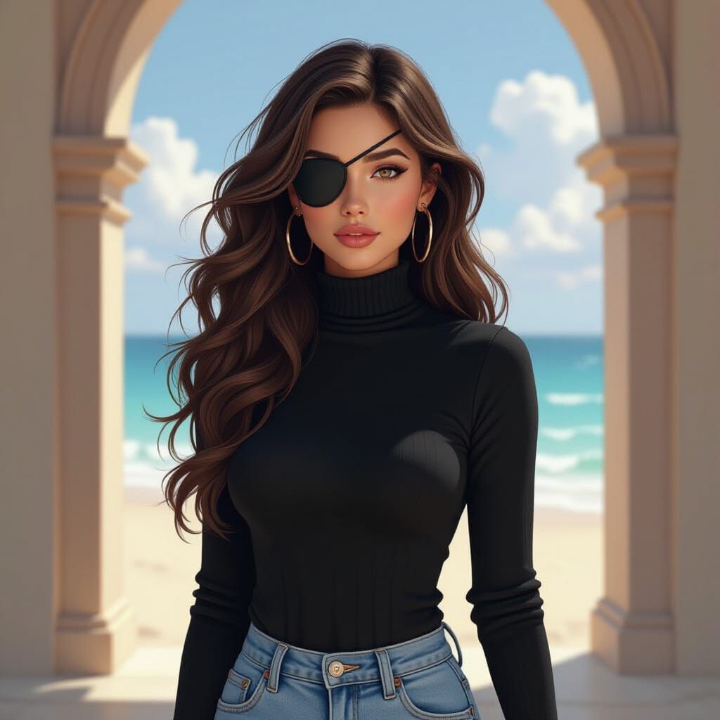 Bronze-Haired Woman with Eyepatch in Australia