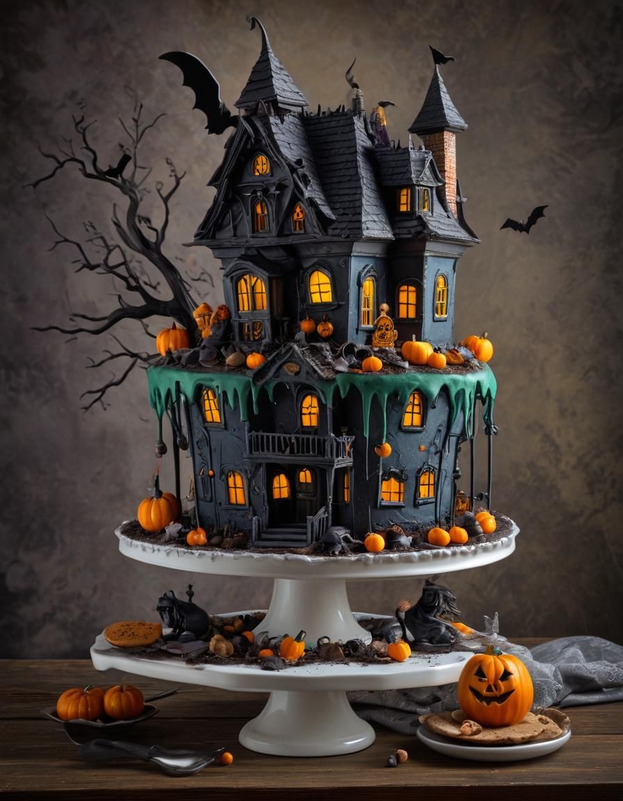 Scary Haunted House Birthday Halloween Cake