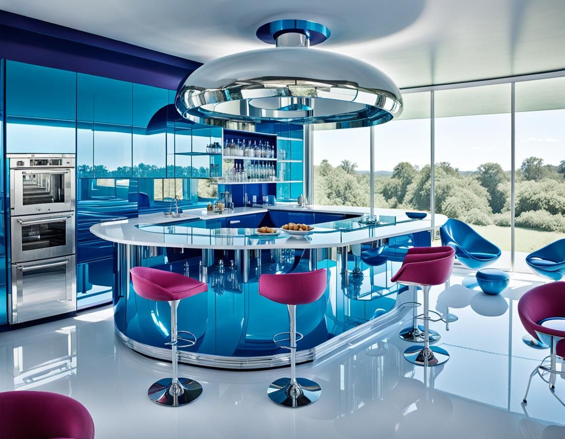 Futuristic Raspberry and Blue Space Age Kitchen