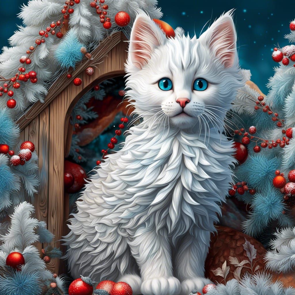 Hyperrealistic Winter Kitten in Abstract Style