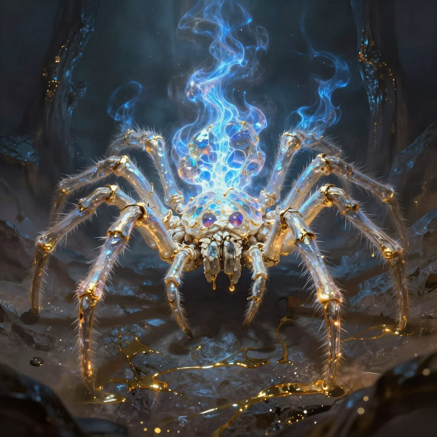 Skeletal Spider with Crystal Scales and Blue Soul Fire